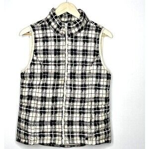 Ruff Hewn Vest Women's SMALL Puffy Full Zip Jacket Checkered Black/ Cream